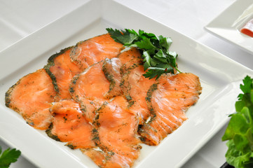 geräucherter Lachs am Frühstücksbuffet im Hotel