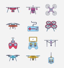 drone icon set remote control aerial camera view vector illustration