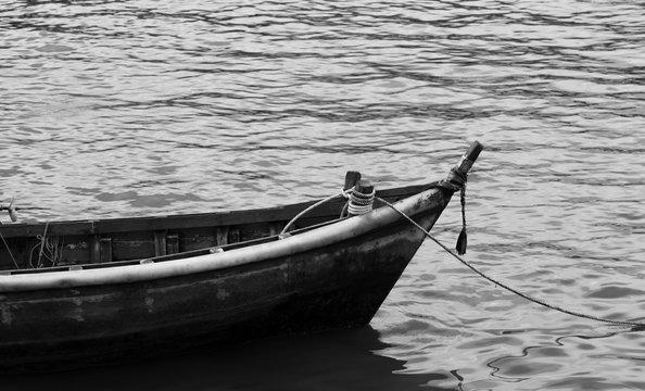 Boat floating in the sea of Thailand, Black and white conception