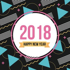 happy new year 2018 card round banner geometrical vector illustration