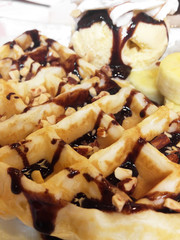 Fresh waffles with ice cream