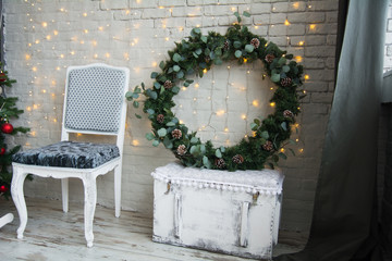 Christmas decorations with a spruce wreath