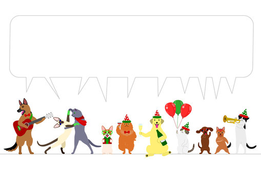 christmas dogs and cats border with speech bubble