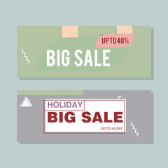 Sale and Discount Banner set. Colorful Memphis style banner template and background