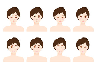 女性の表情イラストセット: 美容イメージ
