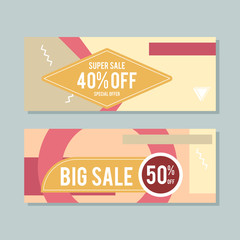 Sale and Discount Banner set. Colorful Memphis style banner template and background