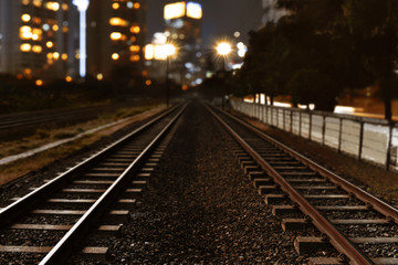 Fototapeta na wymiar Railroad track at night
