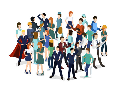 Isometric 3D vector illustration a collection of people with professions