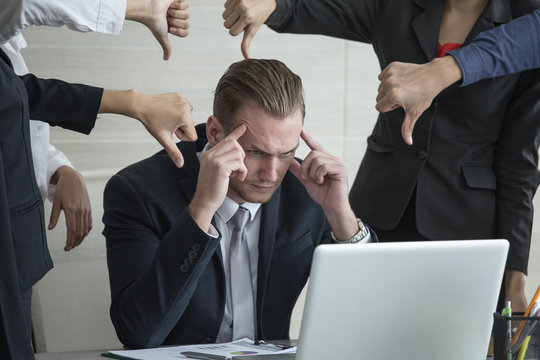 Man in Stress Situation when he missed for business project and team blame him, Businessman Unsuccess for business Project.