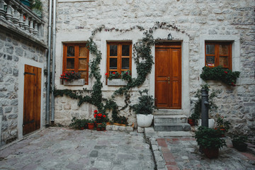 Beautiful courtyard in the old town of Kotor. Montenegro
