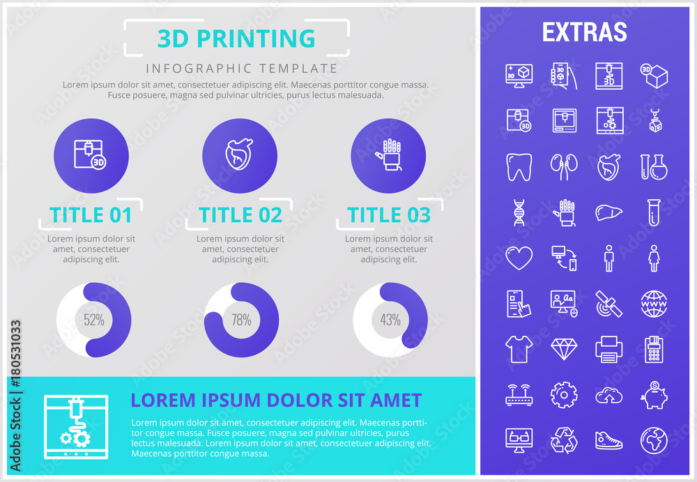 Poster 3d printing infographic template, elements and icons. infograph includes customizable graphs, charts