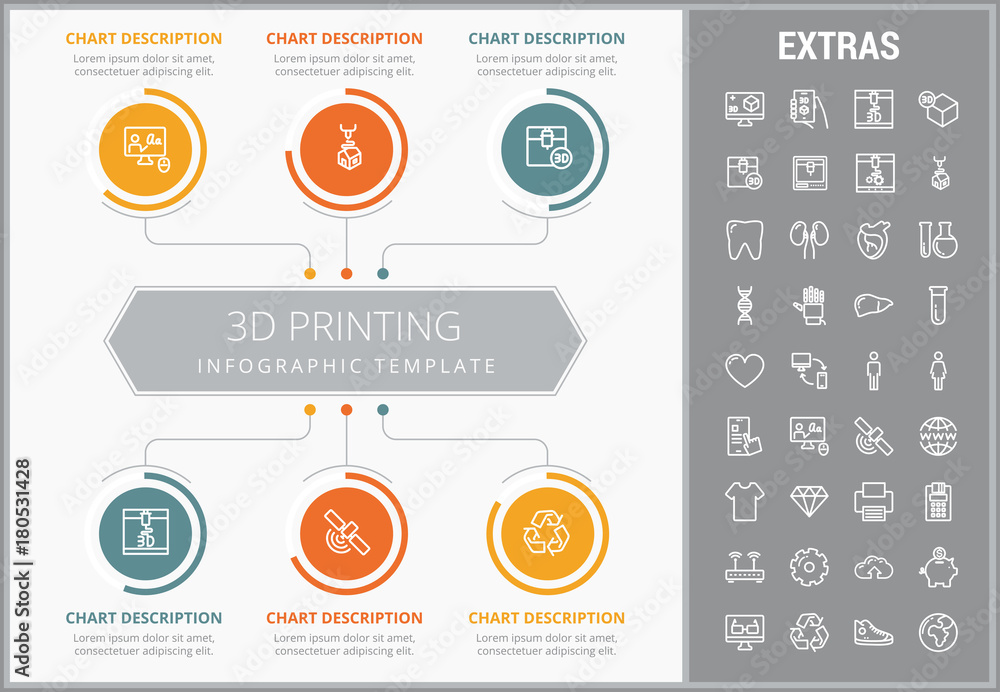 Poster 3d printing infographic template, elements and icons. infograph includes customizable graphs, charts