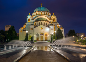Fototapeta na wymiar Cathedral of Saint Sava at night in Belgrade