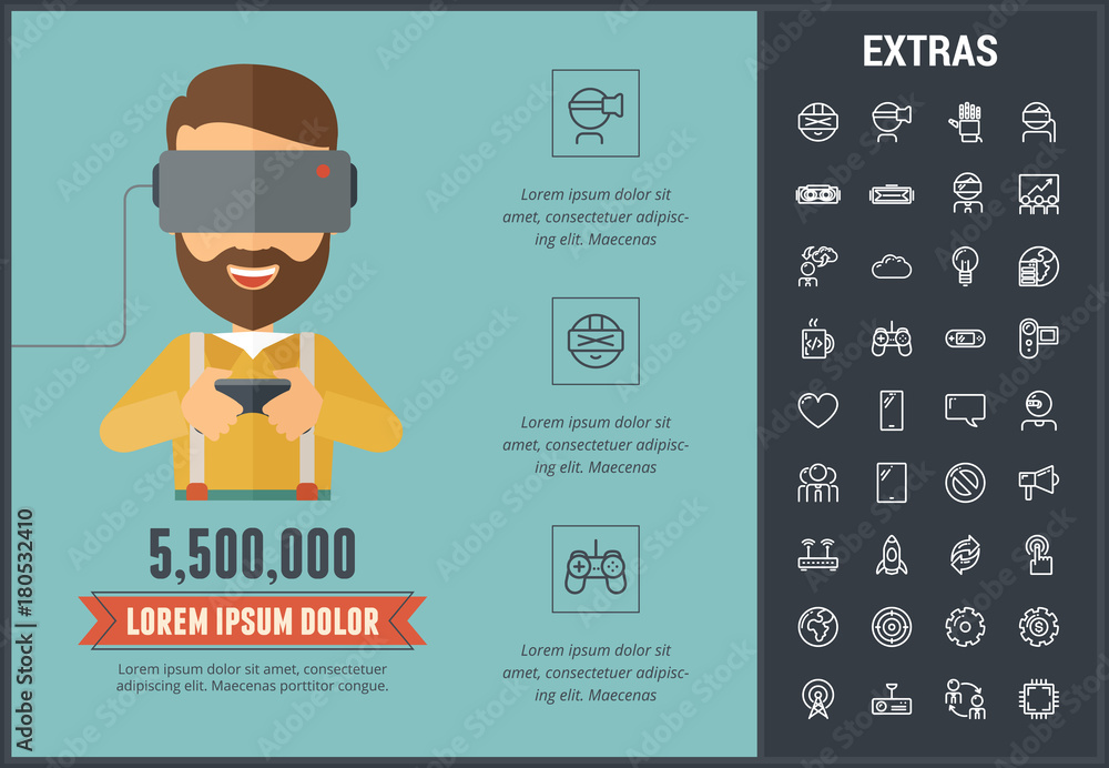 Poster virtual reality infographic template, elements and icons. infograph includes line icon set with virt