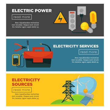 Electric power, electricity sources and services promotional posters
