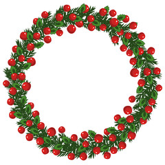 Merry Christmas wreath with red berry.