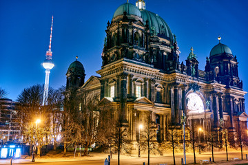 Fototapeta na wymiar Berlin Cathedral or Berliner Dom at night, Berlin ,Germany