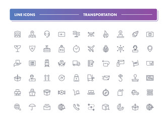  Set of 60 line icons. Transportation 