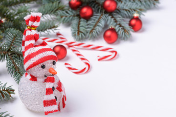 Christmas background with snowman and New Year decoration