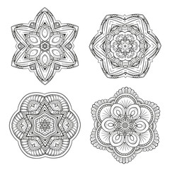 Vector decorative black and white decorative mandalas set