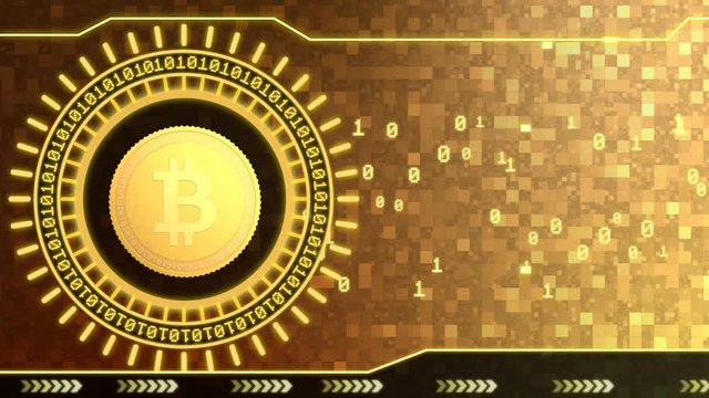 Bitcoin and crypto currency themed golden modern background looped animation