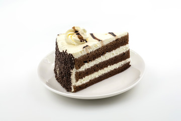 Cake with cream isolated on white background