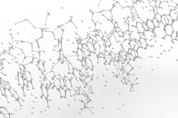 Fototapeta premium Smart science healthcare , neutral network technology concept. Abstract white atom chemistry of molecule structure or biology with gray background. 3d rendering.