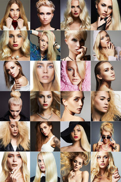 beauty blondes collage.Faces of women