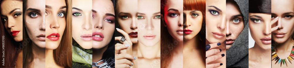 Wall mural beauty collage.faces of women.makeup