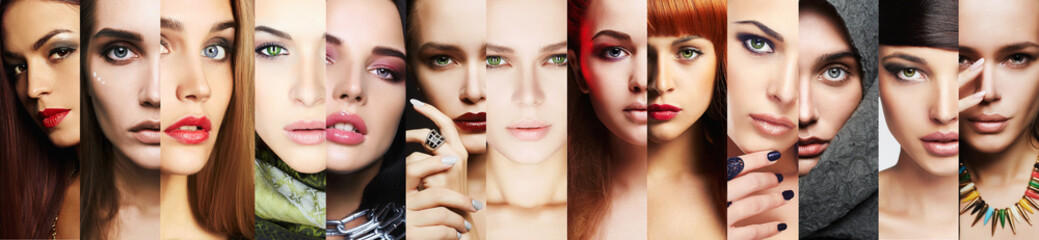 Fototapeta beauty collage.Faces of women.Makeup obraz