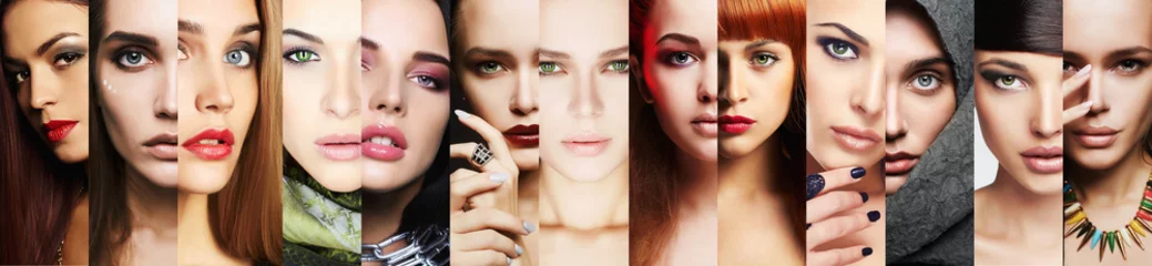 Door stickers Beauty salon beauty collage.Faces of women.Makeup