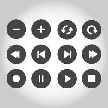 Navigation buttons of the media player. Vector image set of multimedia icons.