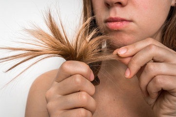Hair problems - brittle, damaged, dry and loss hair concept