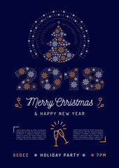 Christmas Party flyer, Holiday 2018 Printable Invitation. Merry Christmas and Happy New Year greeting poster, Business wish card. Vector flat design