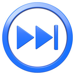 Fast forward icon. Blue round 3d button with frame