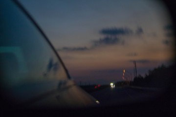 Rear view mirror sunset