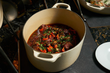 Vegetable soup with mushrooms champignons