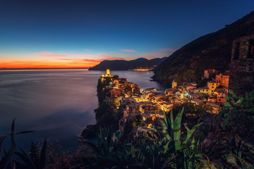 Vernaza village, Cinque Terre, Liguria, Italy, Europe. Night landscape.