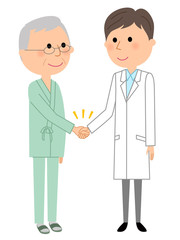白衣の男性　入院患者　握手