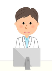白衣の男性　PC