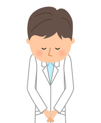 白衣の男性　おじぎ