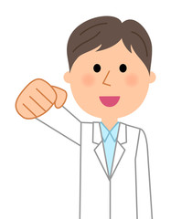 白衣の男性　ガッツポーズ