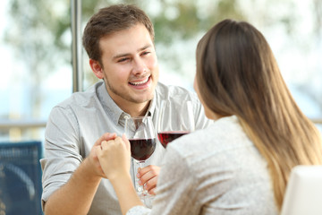 Successful date of a couple in a restaurant