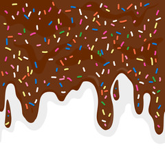 Chocolate cream frosting with colorful sprinkles. Vector illustration background