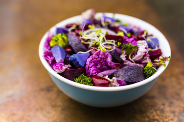 Delicious and healthy salad with colorful vegetables. Rainbow food. 
