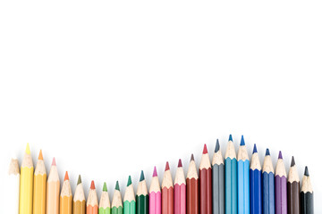 Set of different colored wood pencils for art or design creativity concept isolated on white background with clipping path