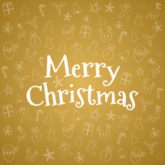 Merry Christmas - greeting with hand drawn decorations. Vector
