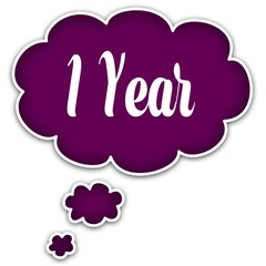 1 YEAR on magenta thought cloud.