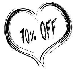Sketched black heart with 70 PERCENT OFF text.