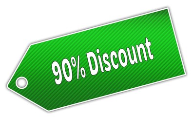 Striped green 90 PERCENT DISCOUNT label.